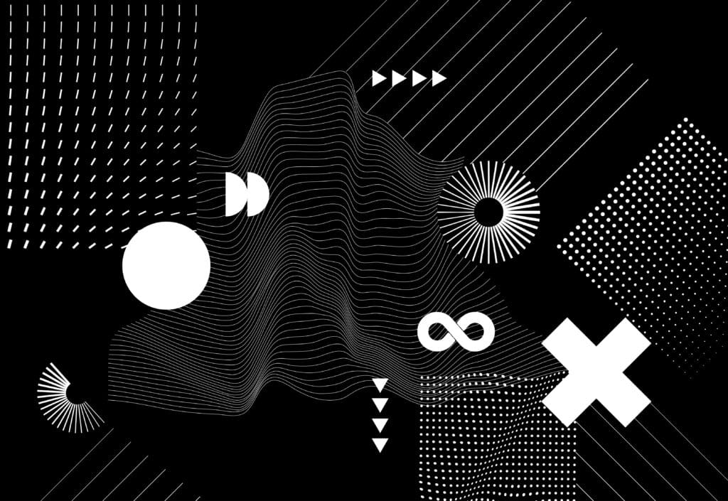 Modern abstract background with halftone geometric shapes and textures. Trendy vector graphic elements for your unique design.